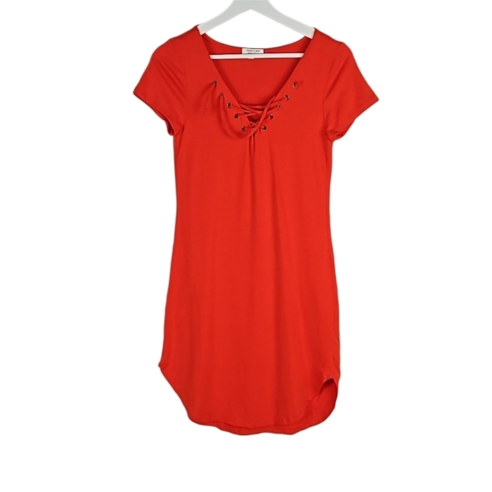 Red-Orange Crisscross Neckline Soft Sleeveless Dress